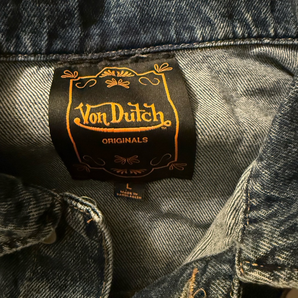 Von Dutch Men's Denim Jacket in Washed medium blue with Yellow Logo size L - Picture 4 of 4